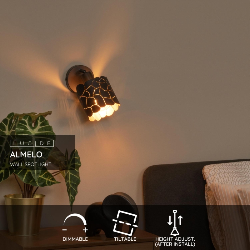 Lucide ALMELO - Nástenné bodové svietidlo / Nástenné svietidlo - Ø 12 cm - 1xE14 - Čierna